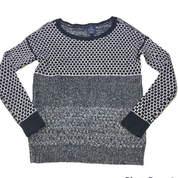 American Eagle Vintage Boyfriend Black and White Knitted Crewneck Sweater Small - Picture 1 of 6